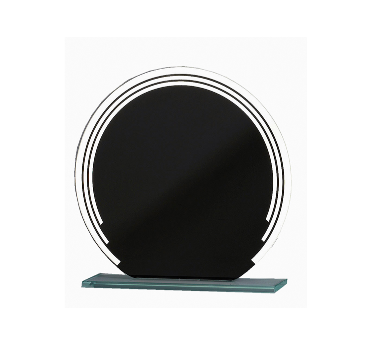 Trophée rond plexi transparent personnalisé socle noir