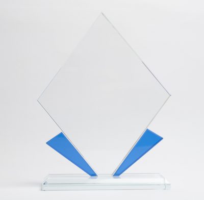 trophée verre losange bord bleu