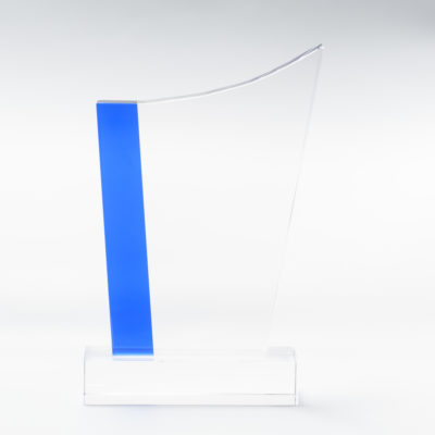 Trophée verre optique duo verre transparent et verre bleu